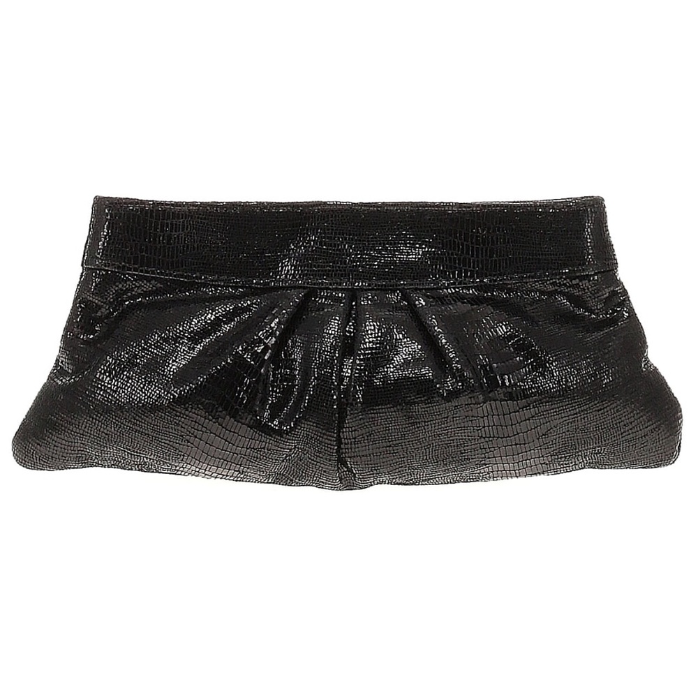 Lauren Merkin Black Shiny Faux Snakeskin Embossed Eve Leather Evening Clutch Bag